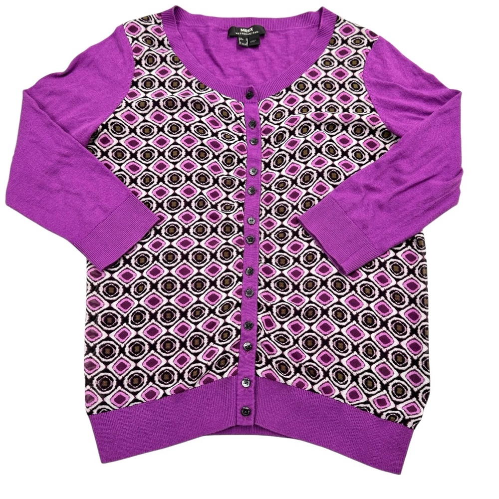 MEXX Purple Knit‎ Cardigan Womens XS Geometric Pattern